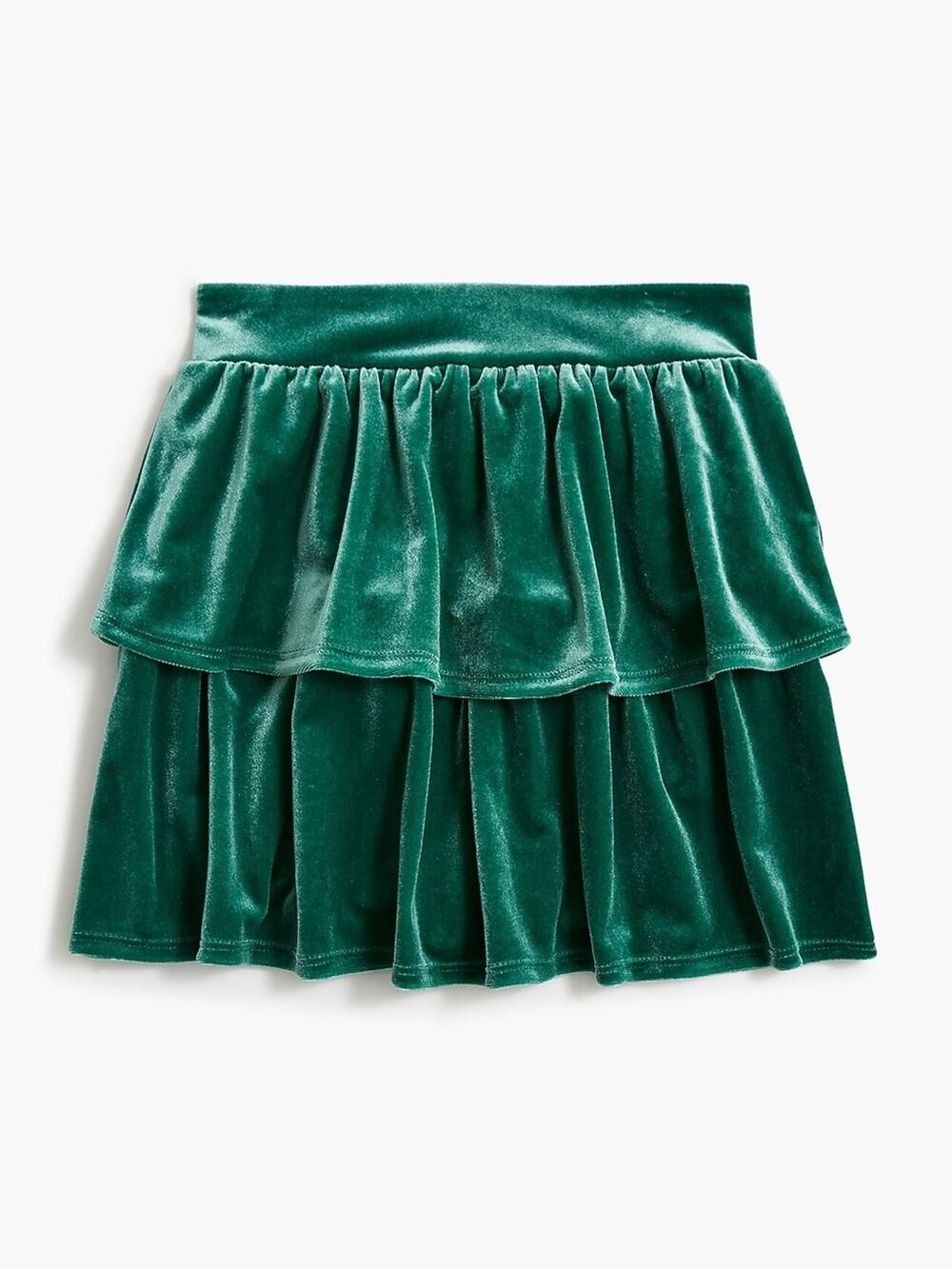 Crewcuts 8 Girls Velvet Tiered Skirt Green Ruffle Holiday Party Preppy